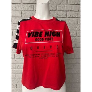 Attitude Not Included Women Red Graphic Cropped T-Shirt Size XS